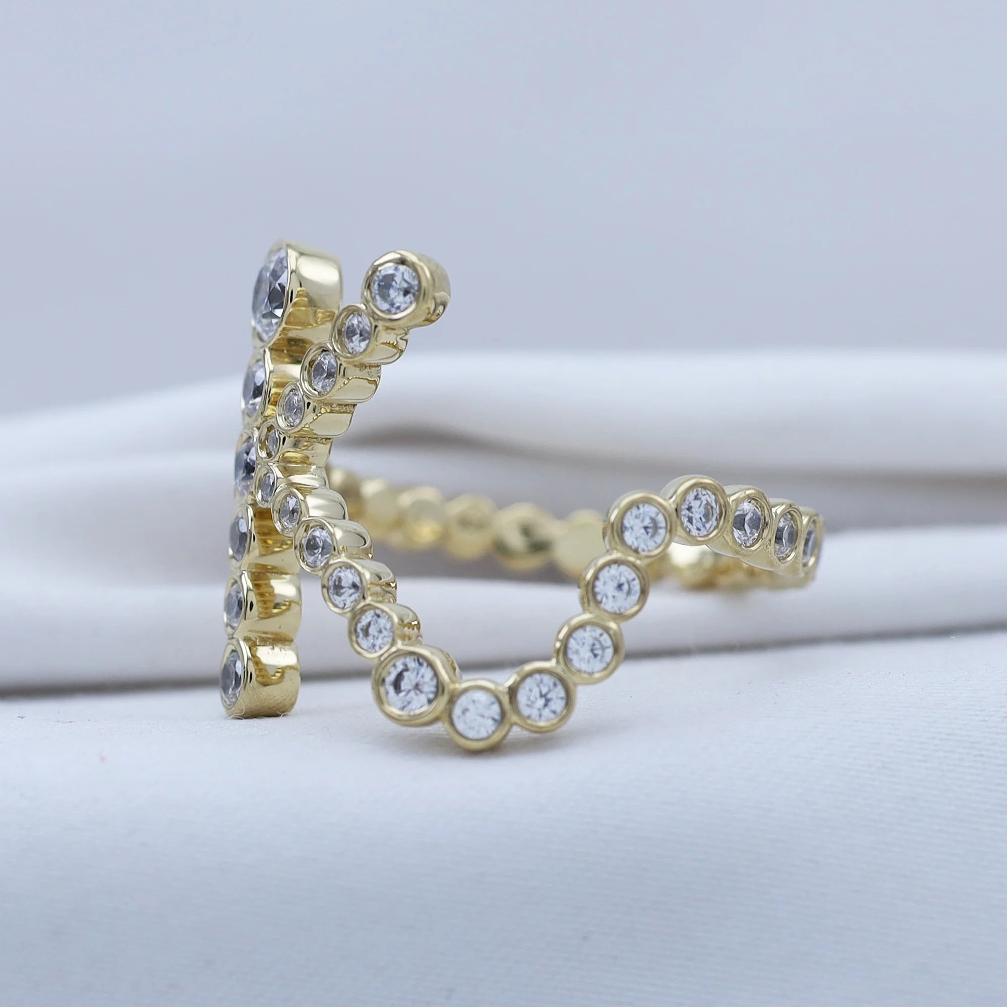 Bubble Round Lab Grown Diamond Initial Letter Ring