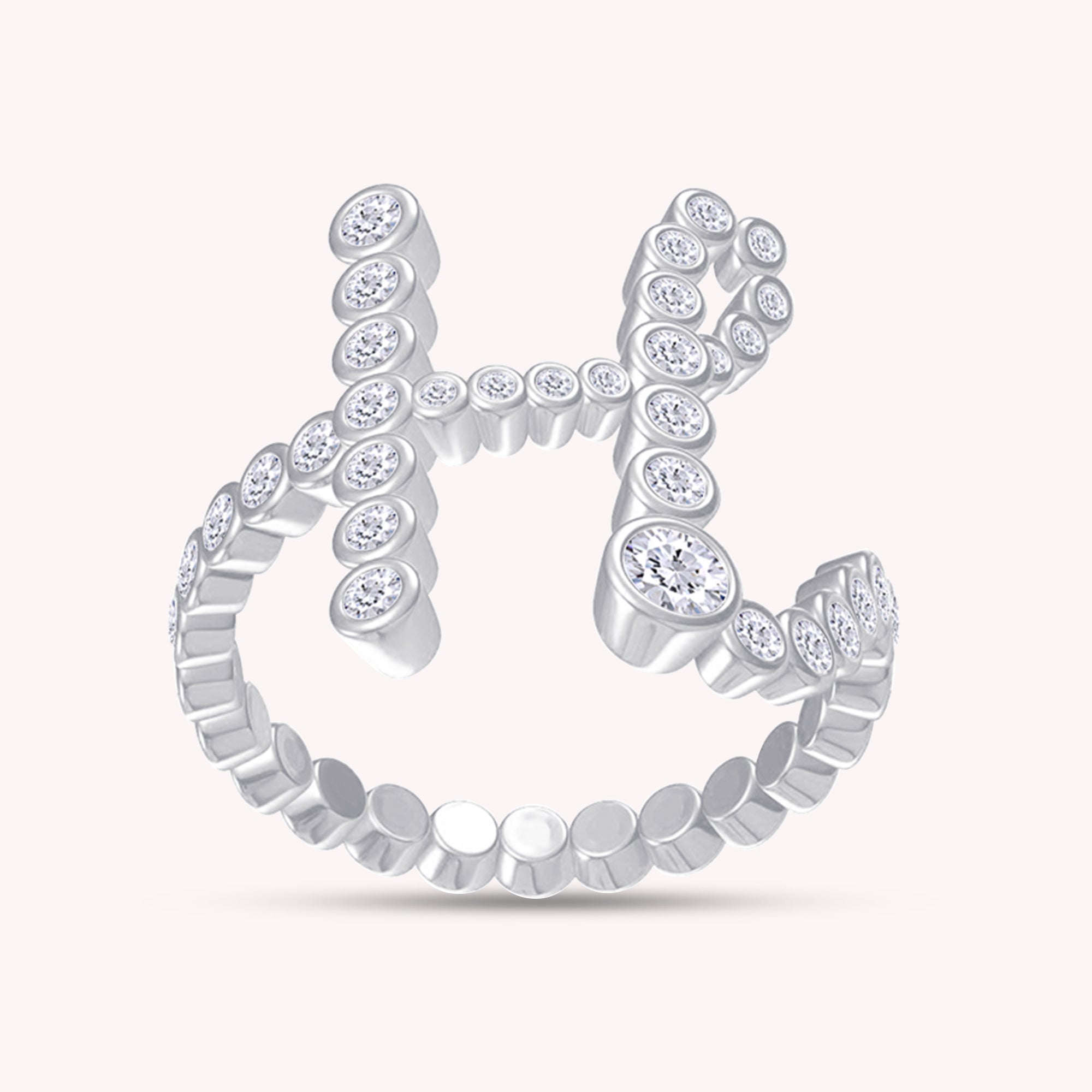 Initial Letter "H" Alphabet, White Cubic Zirconia Bezel Set Promise Ring