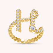 Initial Letter "H" Alphabet, White Cubic Zirconia Bezel Set Promise Ring