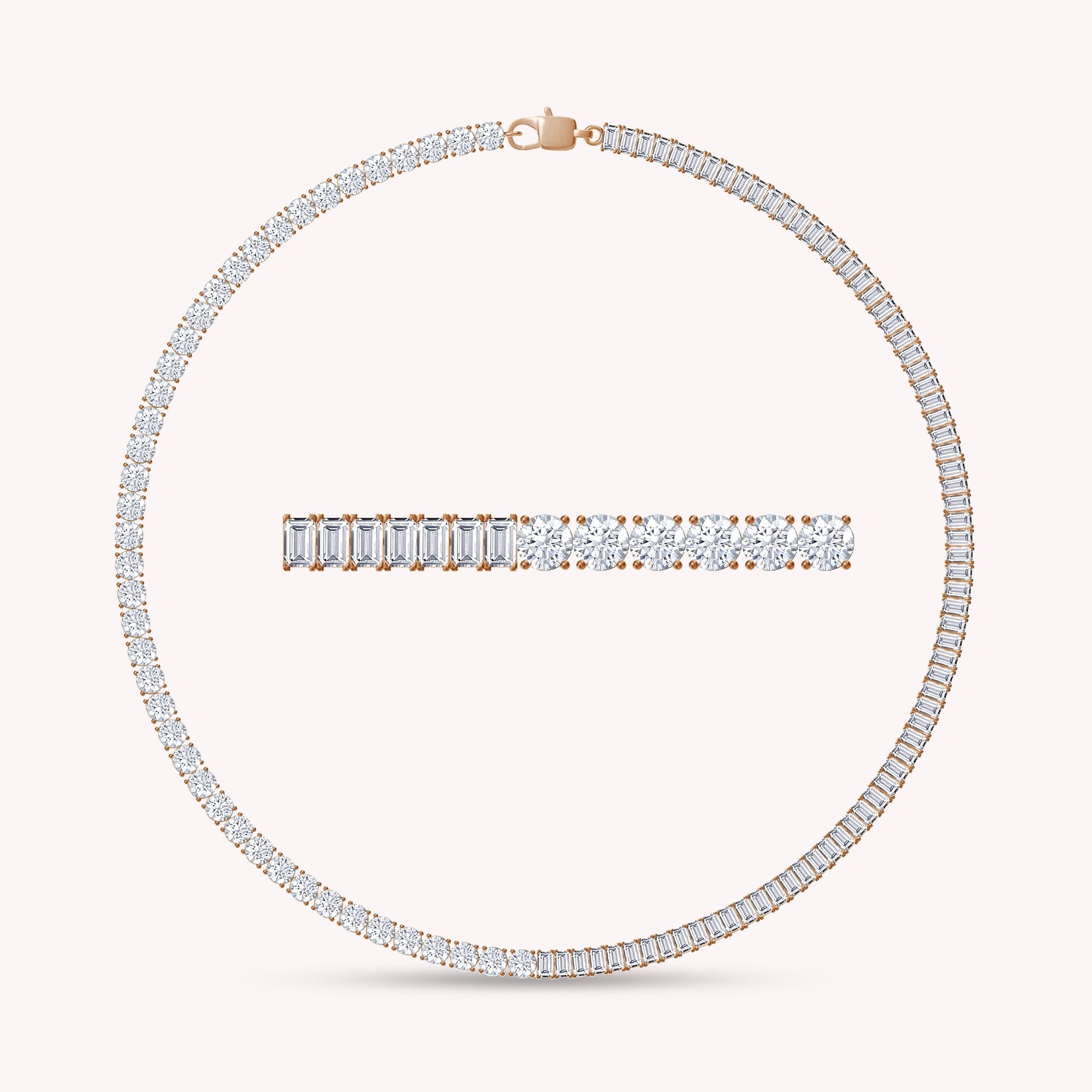 Half & Half Round and Baguette Shape Lab Created Moissanite Tennis Chain Necklace