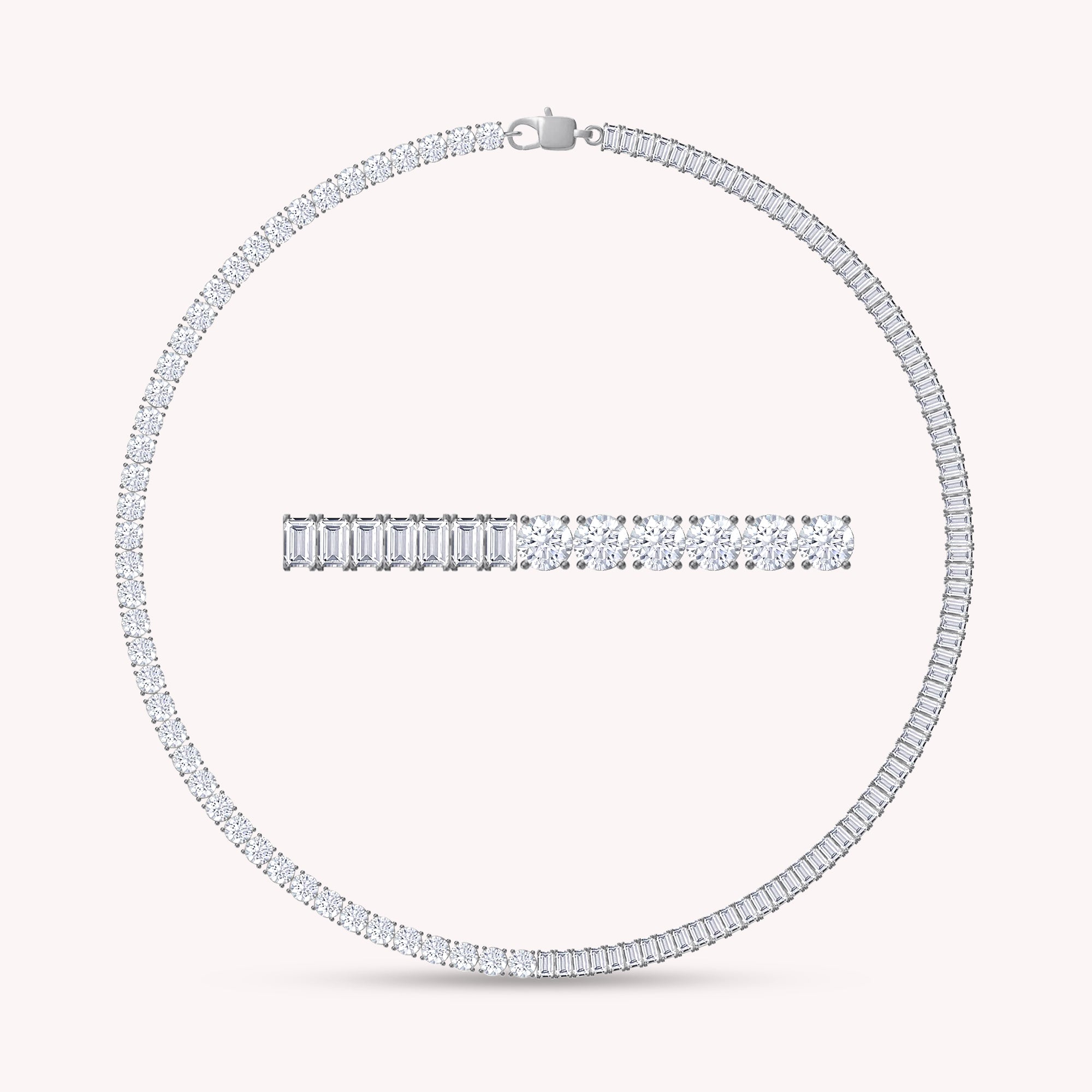 Half & Half Round and Baguette Shape Lab Created Moissanite Tennis Chain Necklace