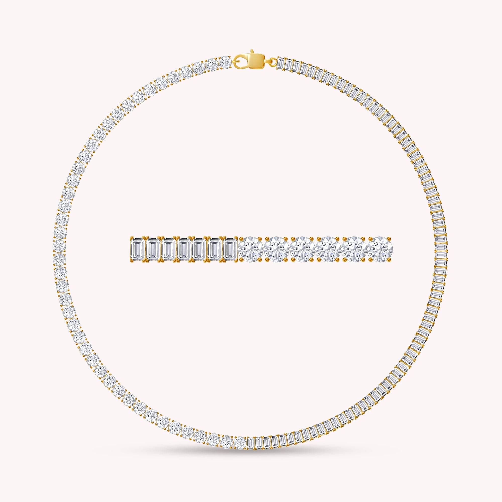 Half & Half Round and Baguette Shape Lab Created Moissanite Tennis Chain Necklace