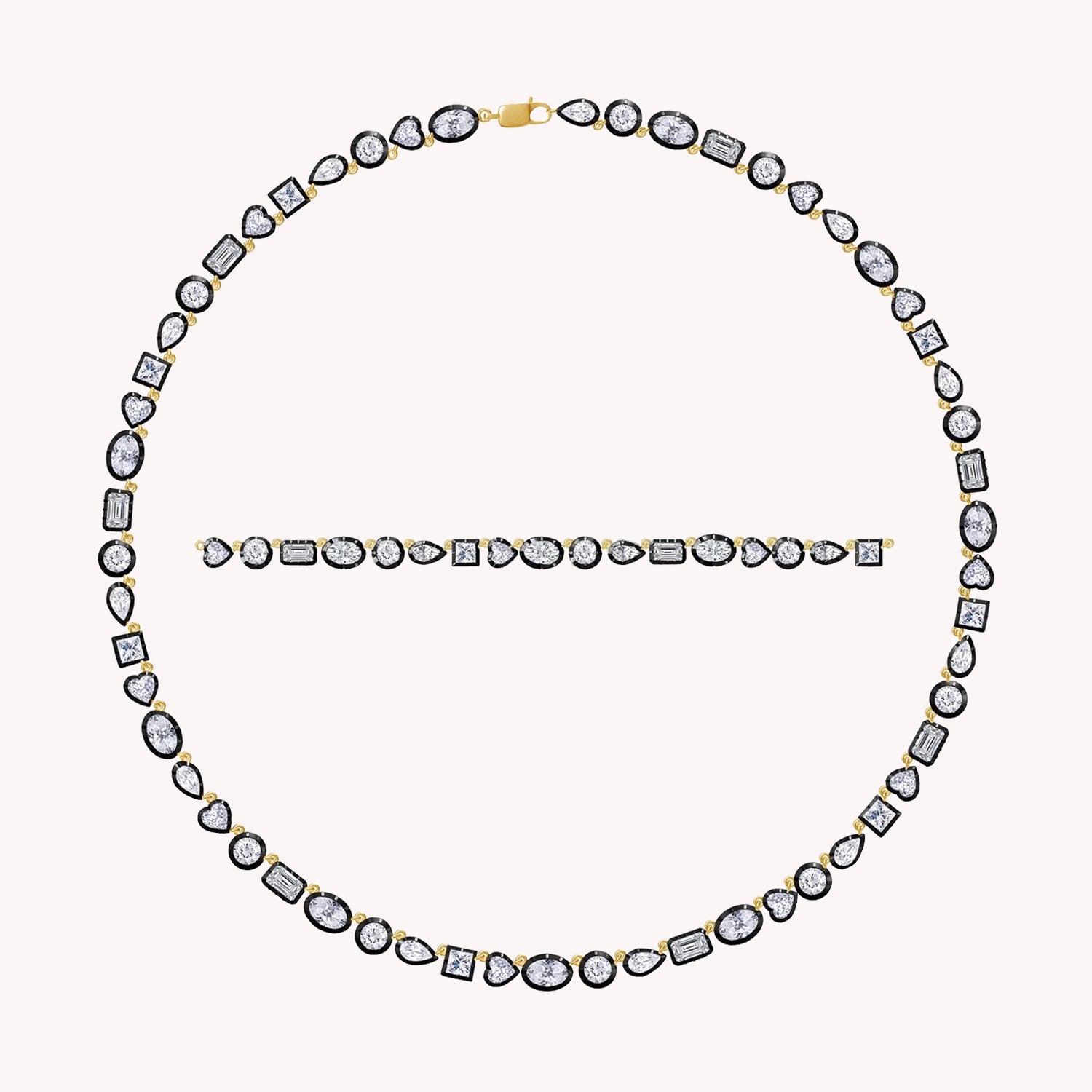 Multi-Shape Two Tone Choker Tennis Necklaces Lab Created Moissanite