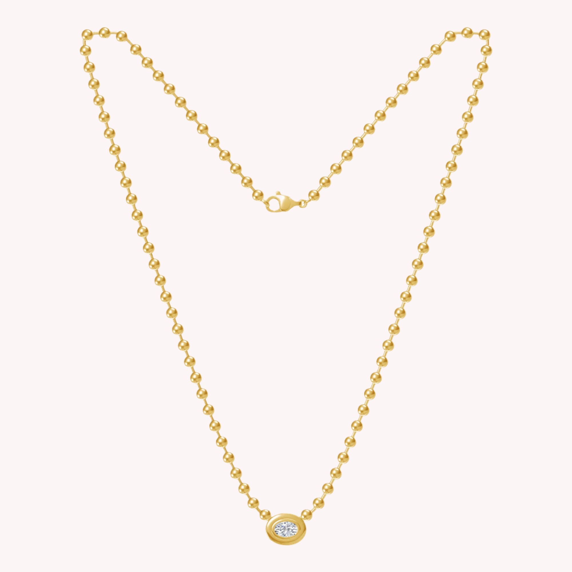 Oval Shape Solitaire Lab Created Moissanite Bead Chain Necklace