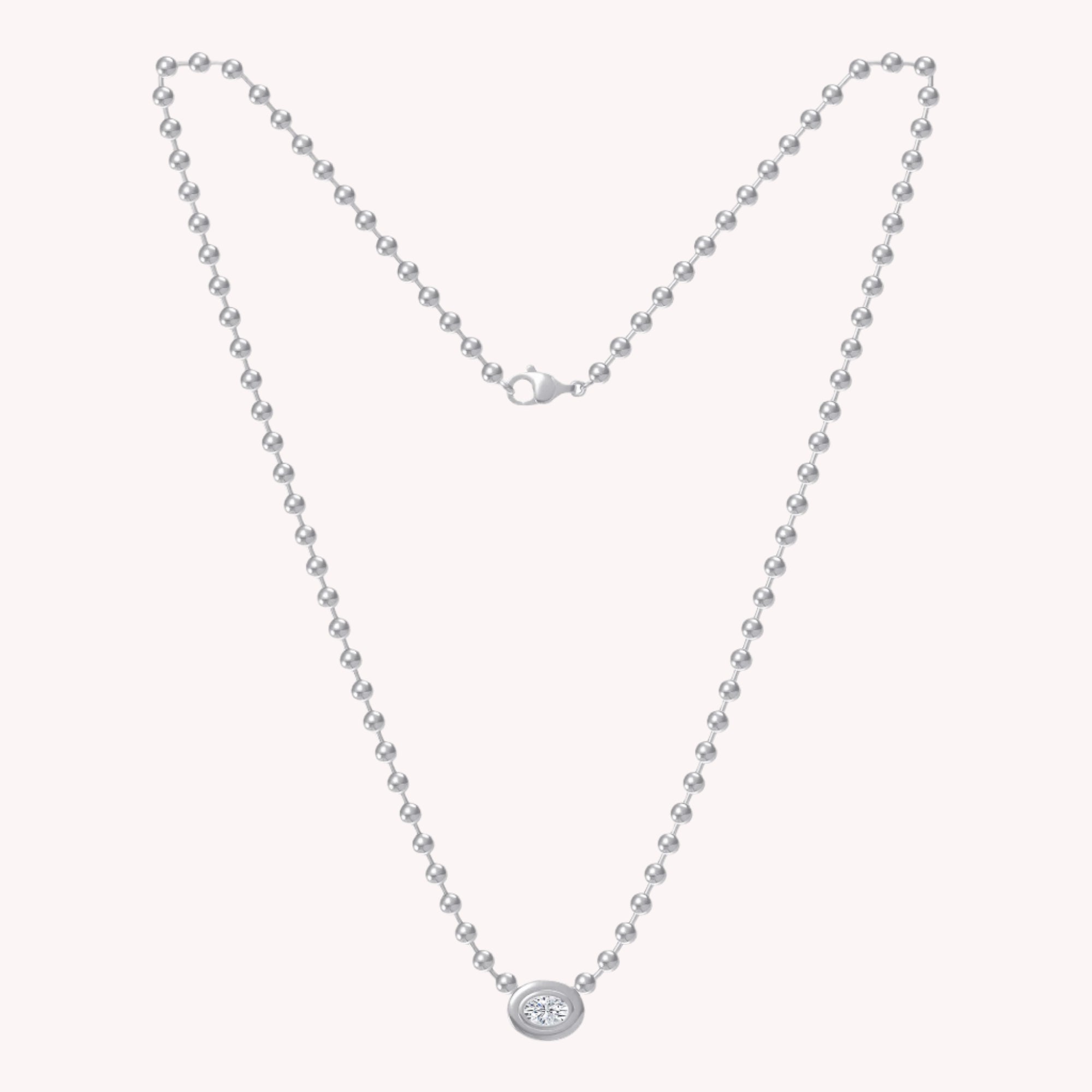 Oval Shape Solitaire Lab Created Moissanite Bead Chain Necklace