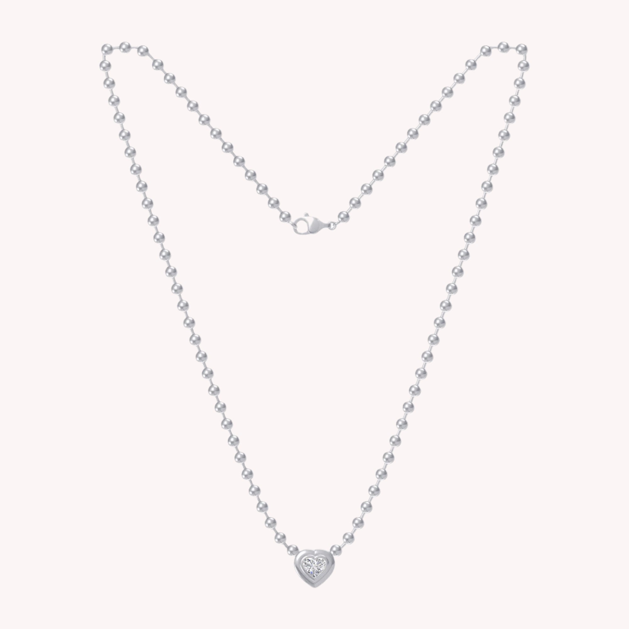 Heart Shape Solitaire Lab Created Moissanite Bead Chain Necklace