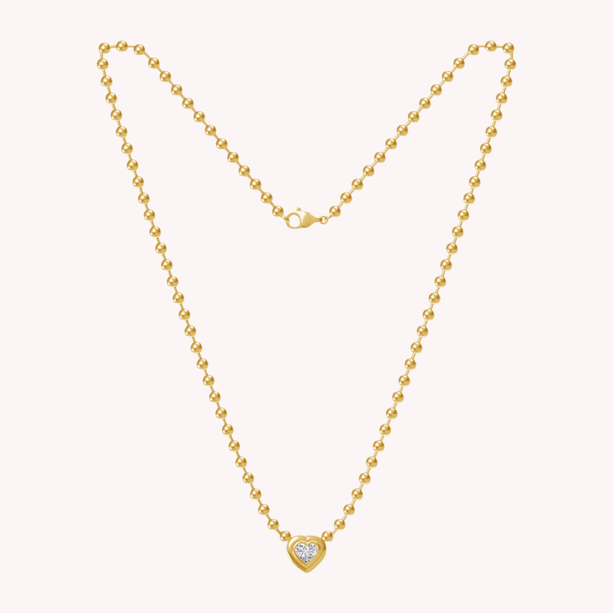 Heart Shape Solitaire Lab Created Moissanite Bead Chain Necklace