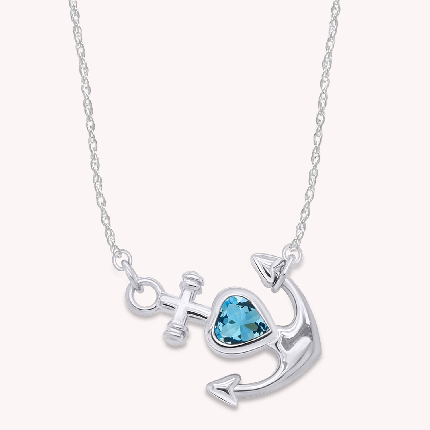 Simulated Birthstone Anchor Pendant Necklace for Women