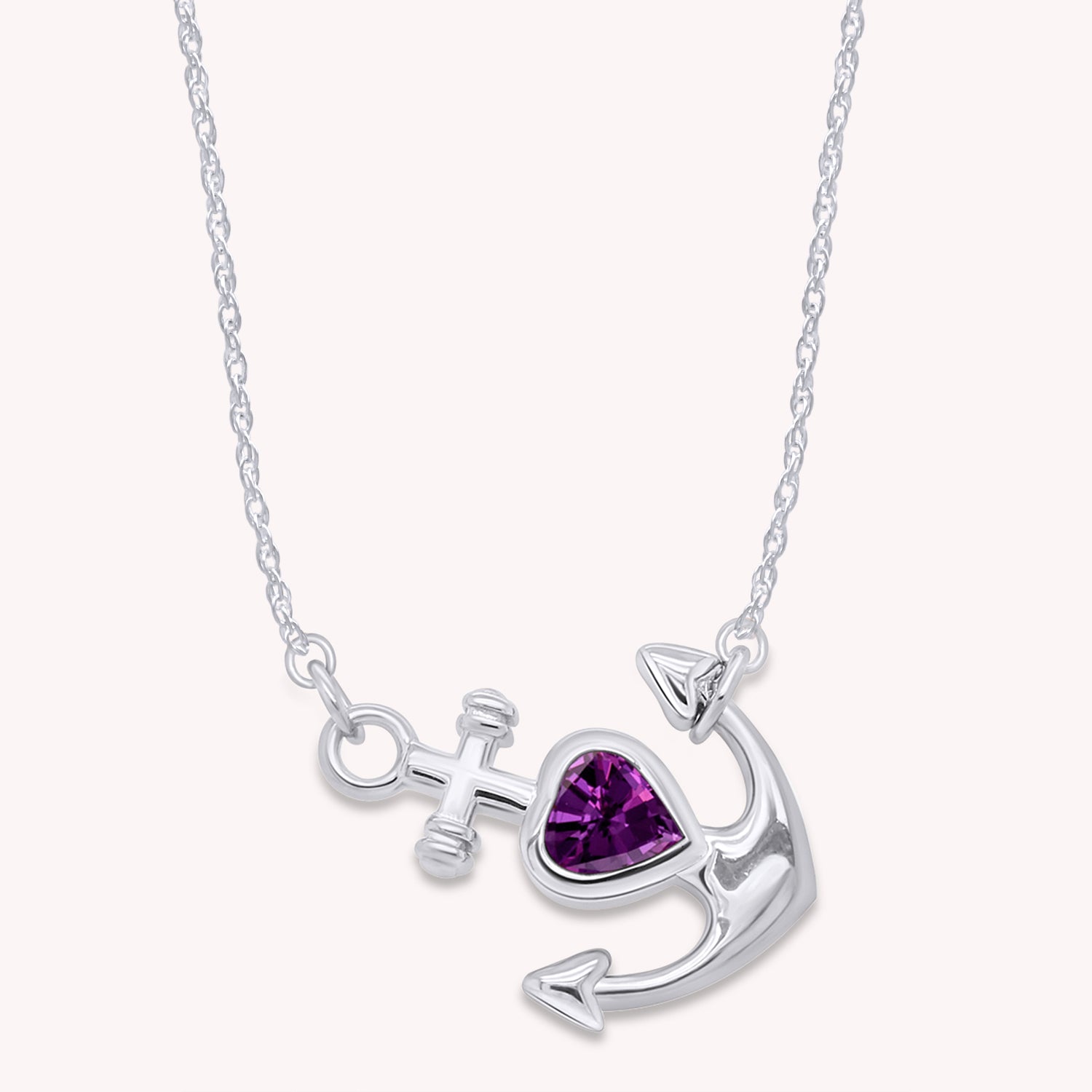 Simulated Birthstone Anchor Pendant Necklace for Women