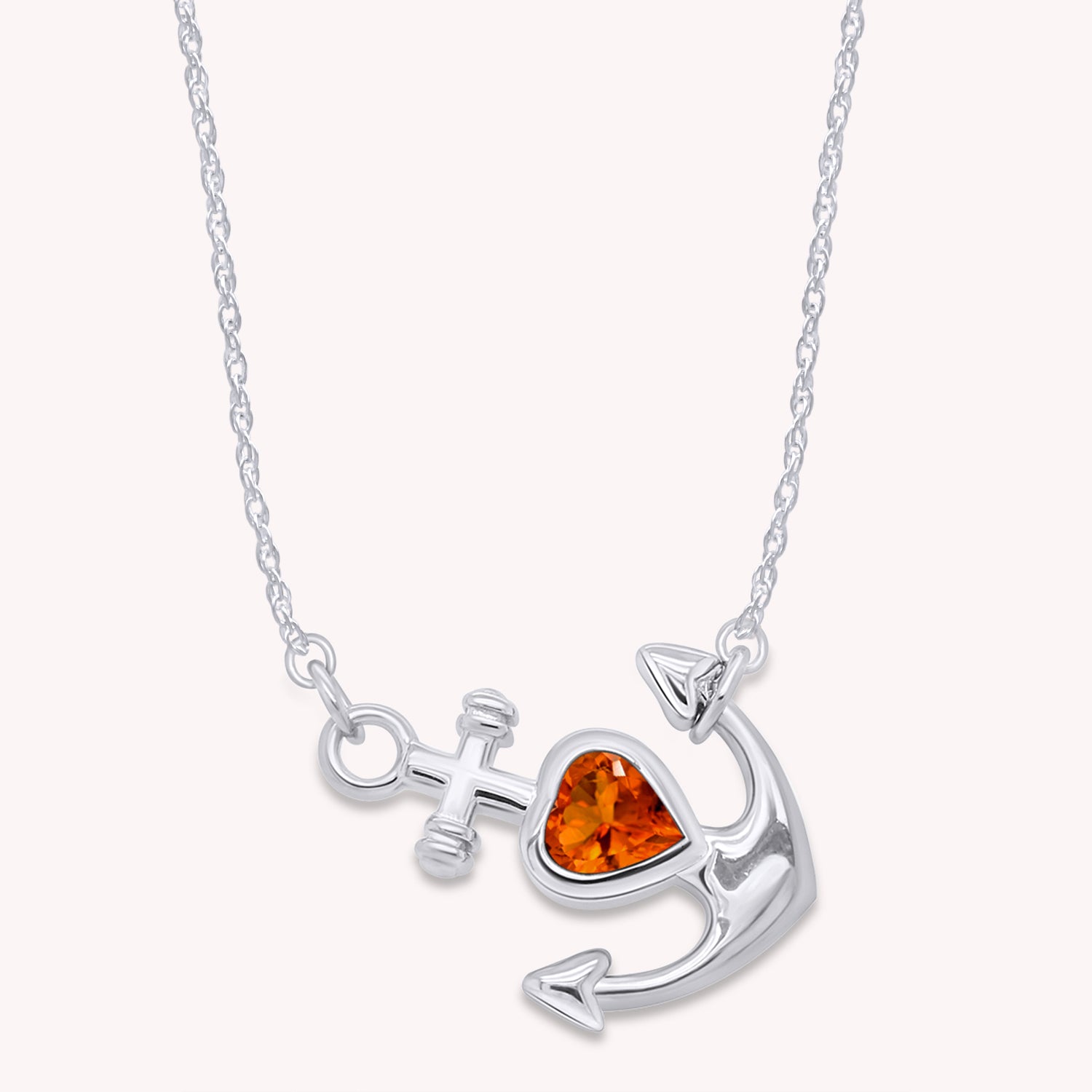Simulated Birthstone Anchor Pendant Necklace for Women