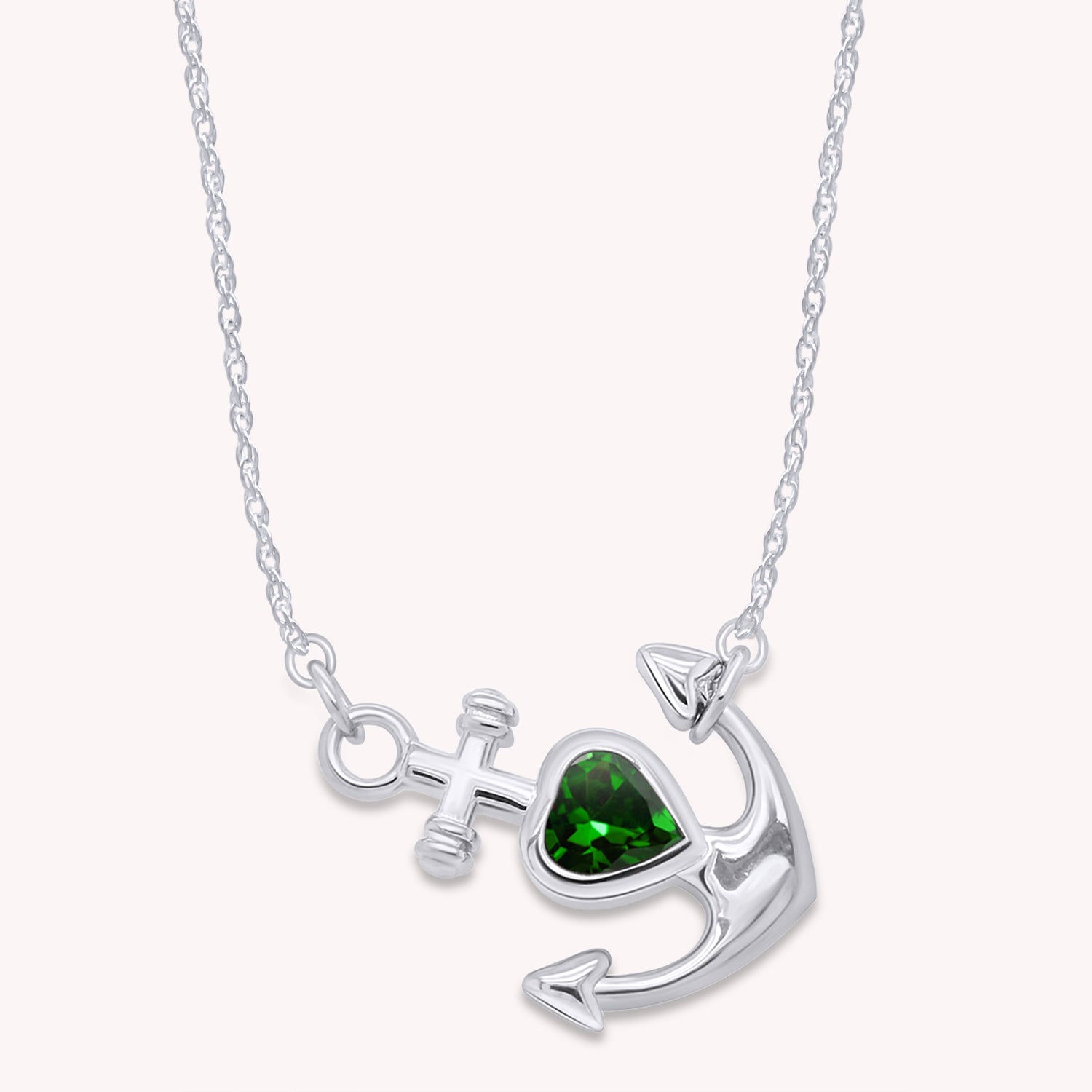Simulated Birthstone Anchor Pendant Necklace for Women