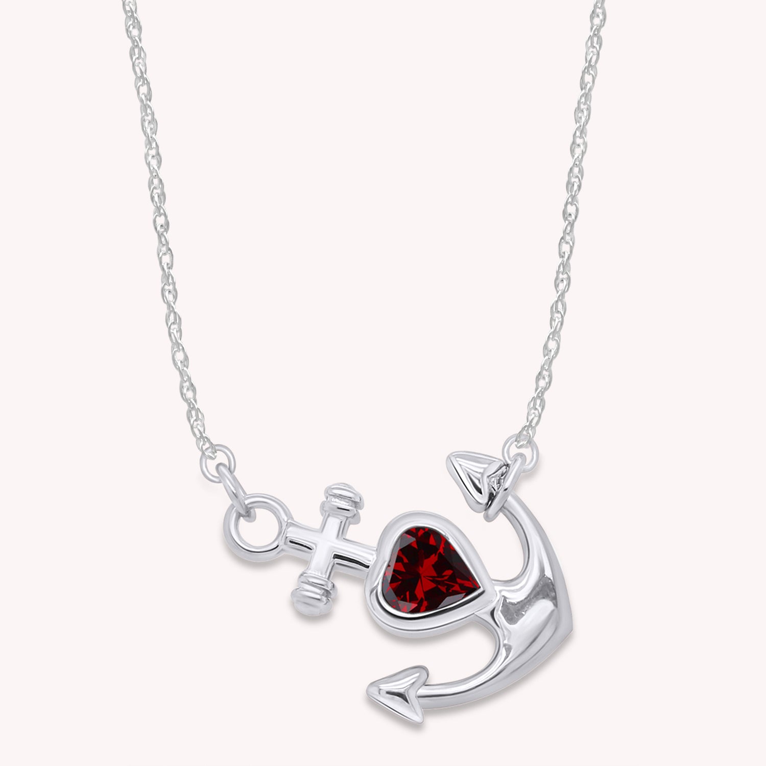 Simulated Birthstone Anchor Pendant Necklace for Women