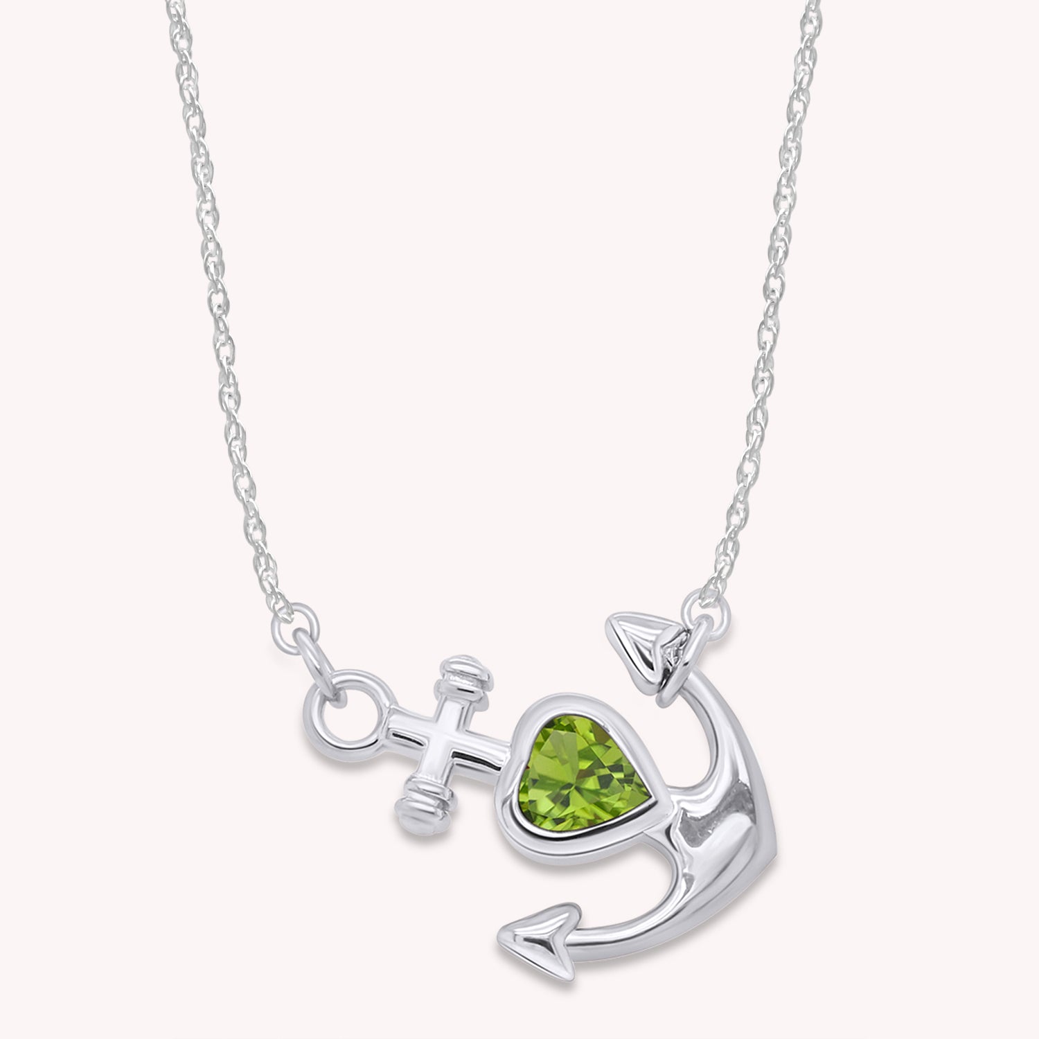 Simulated Birthstone Anchor Pendant Necklace for Women
