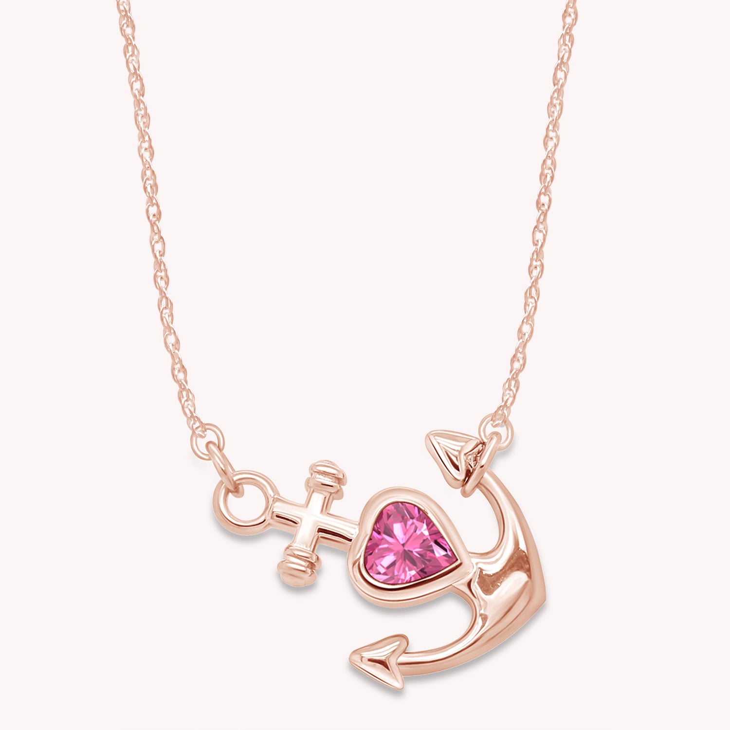 Simulated Birthstone Anchor Pendant Necklace for Women