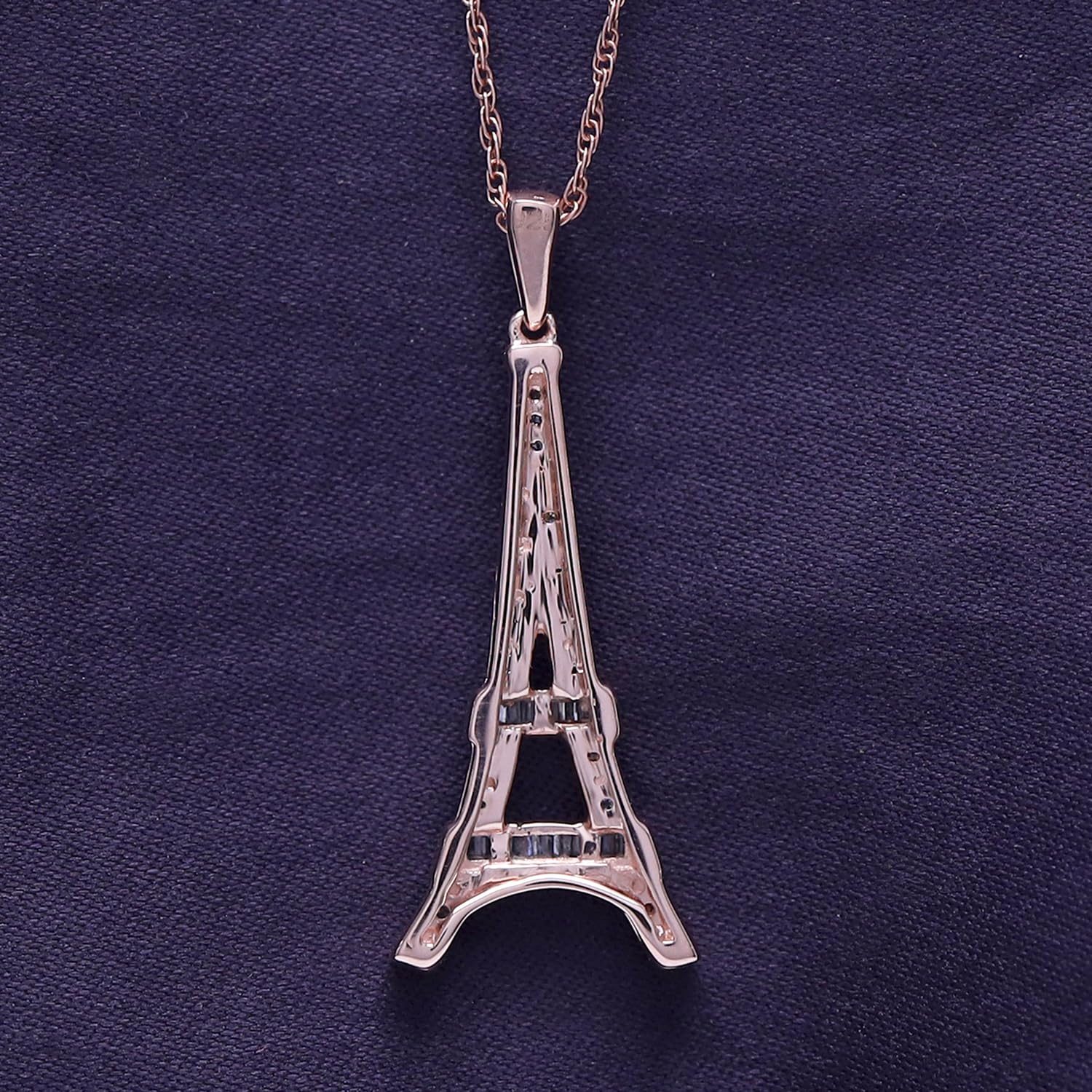 Round Natural Diamond Eiffel Tower Charm Pendant Necklace