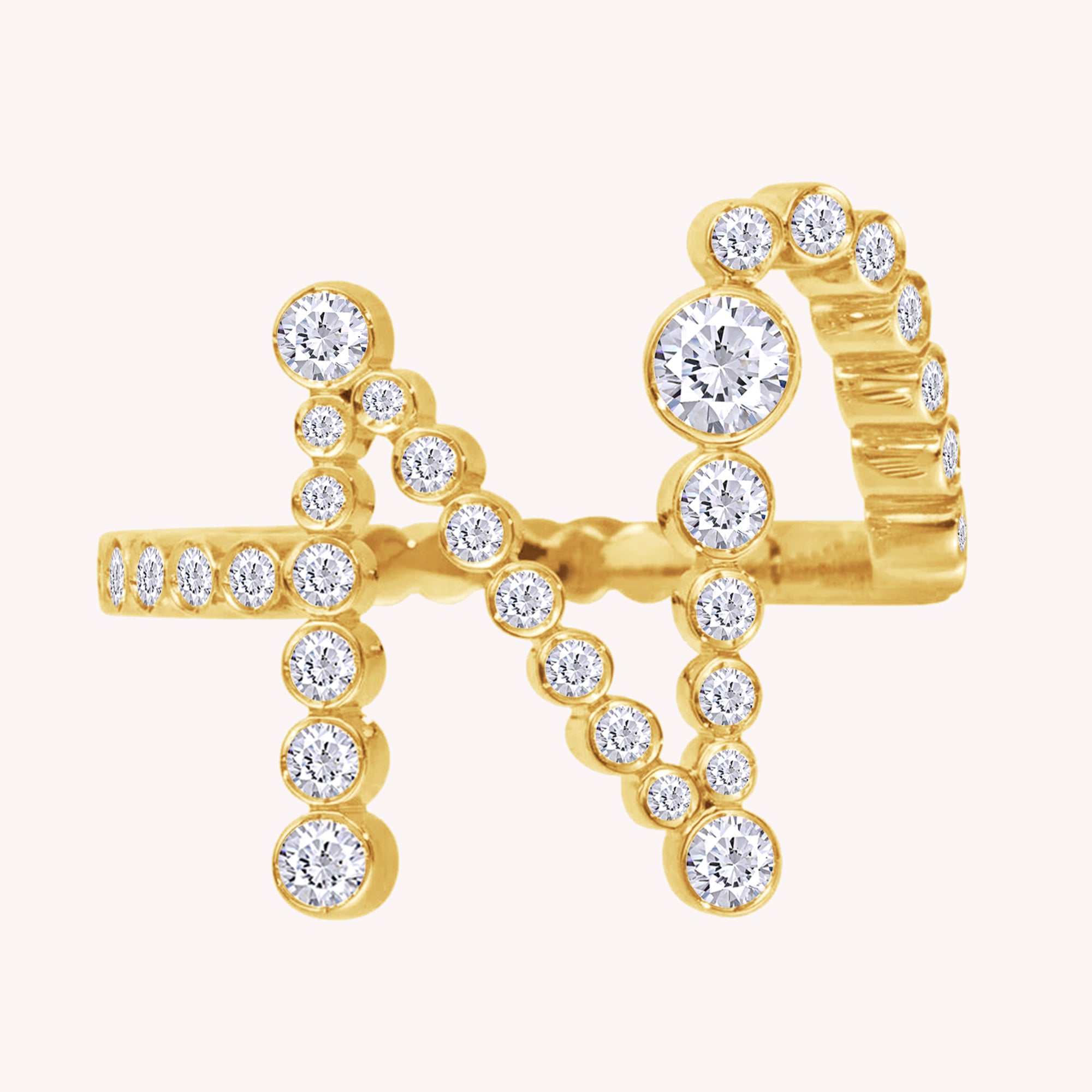 Bubble Round Lab Created Moissanite Initial Letter Ring