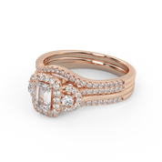 IGI Certified Three Stone Halo Bridal Set Ring