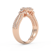 IGI Certified Three Stone Halo Bridal Set Ring