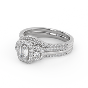 IGI Certified Three Stone Halo Bridal Set Ring