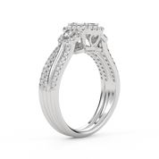 IGI Certified Three Stone Halo Bridal Set Ring