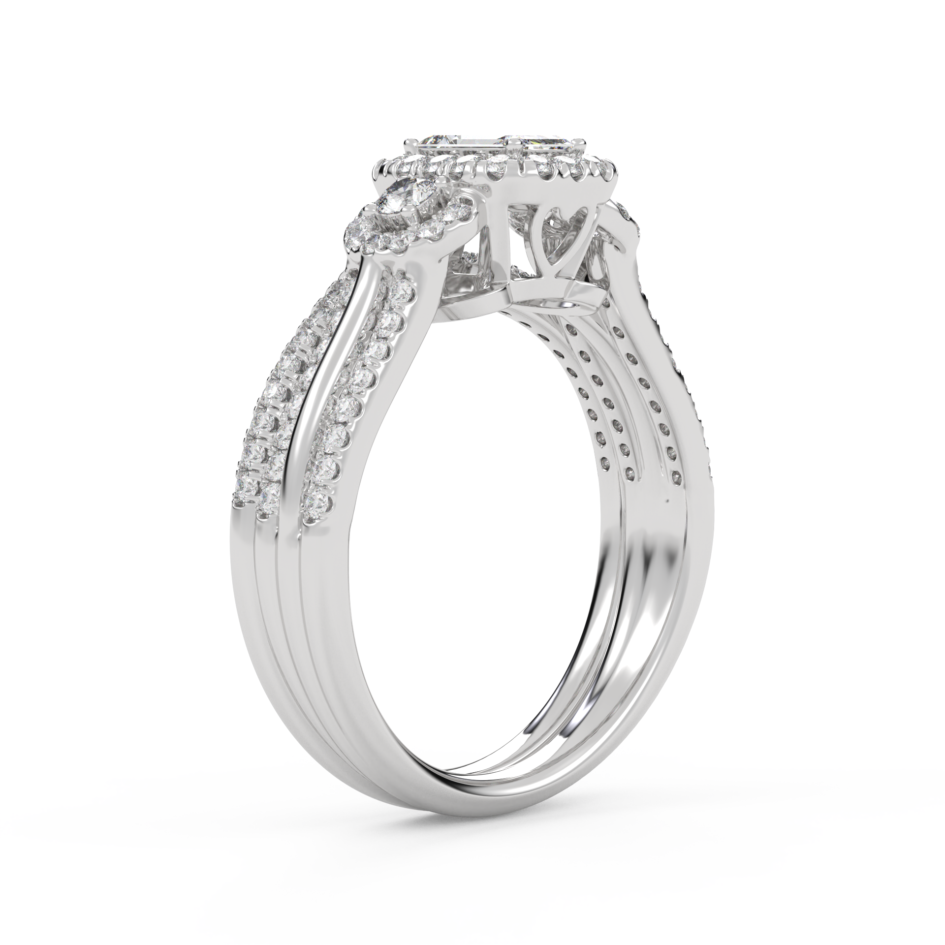 IGI Certified Three Stone Halo Bridal Set Ring