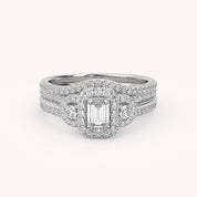 IGI Certified Three Stone Halo Bridal Set Ring