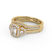 IGI Certified Three Stone Halo Bridal Set Ring