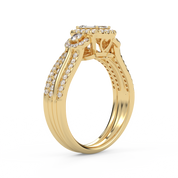 IGI Certified Three Stone Halo Bridal Set Ring