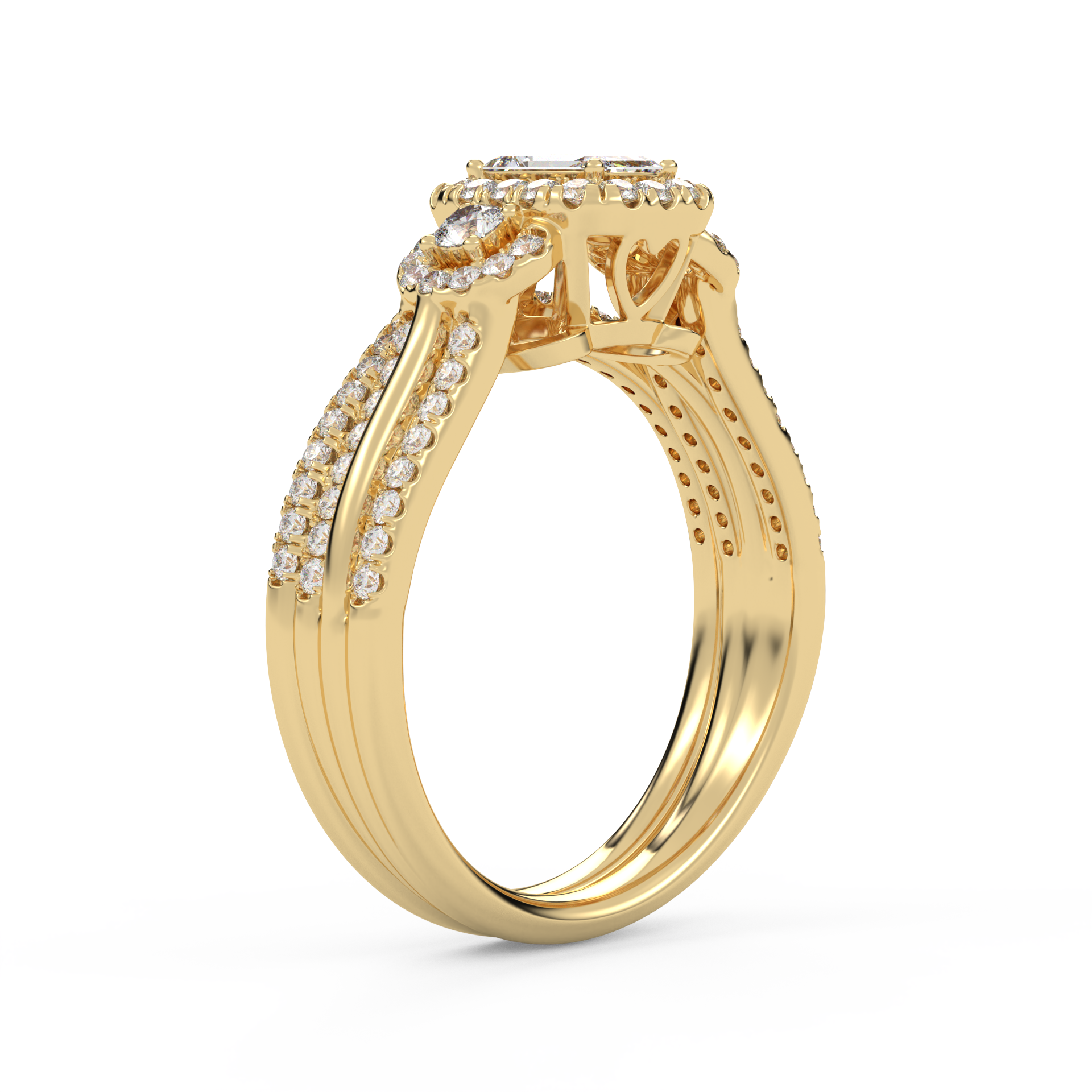 IGI Certified Three Stone Halo Bridal Set Ring