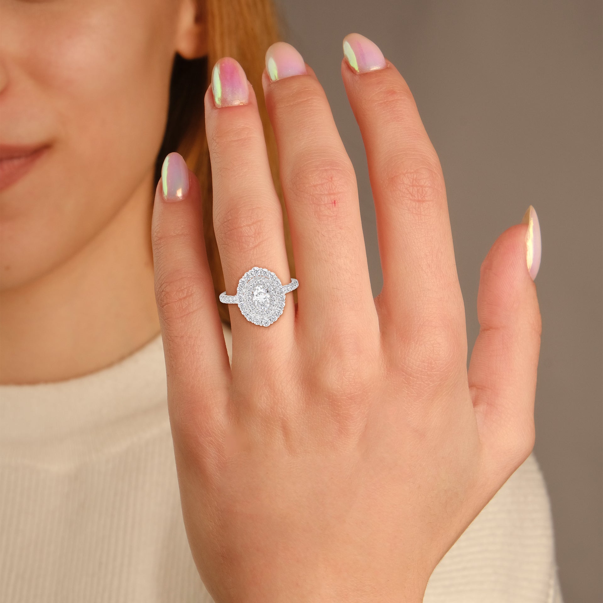 Oval & Round 1.05 Carat Double Halo Ring – IGI Certified