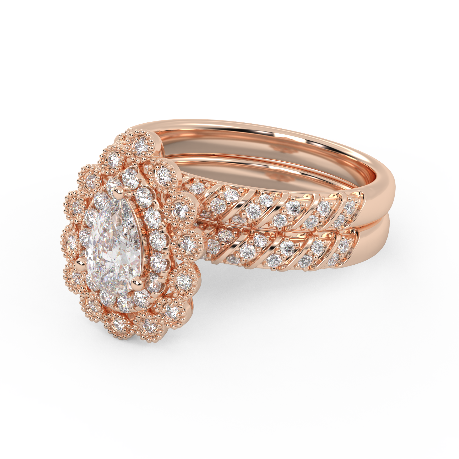 IGI Certified Teardrop Bridal Set Ring