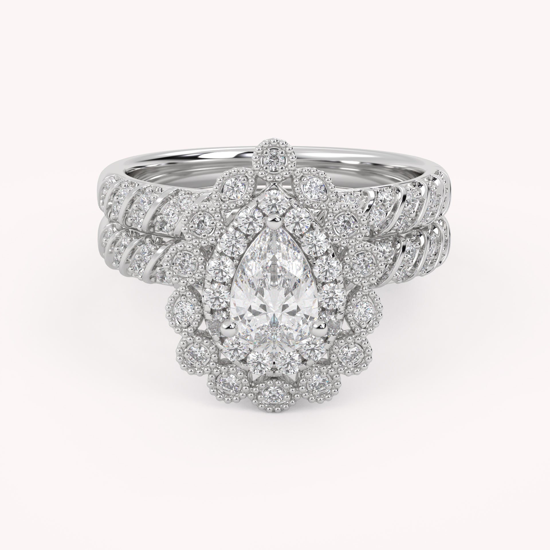 IGI Certified Teardrop Bridal Set Ring