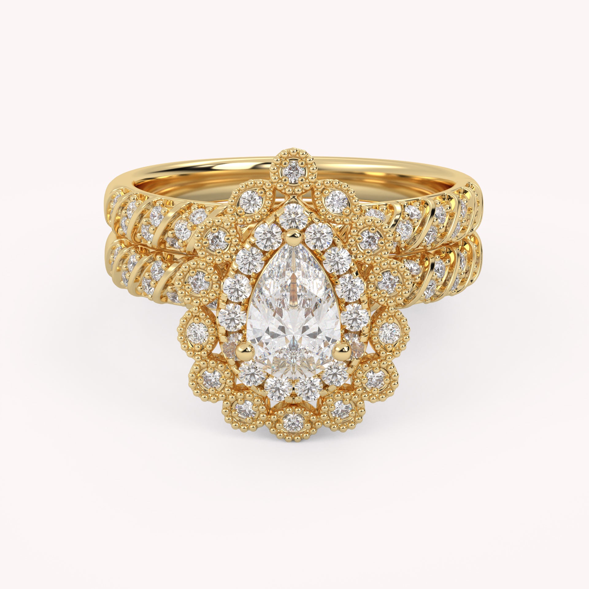 IGI Certified Teardrop Bridal Set Ring