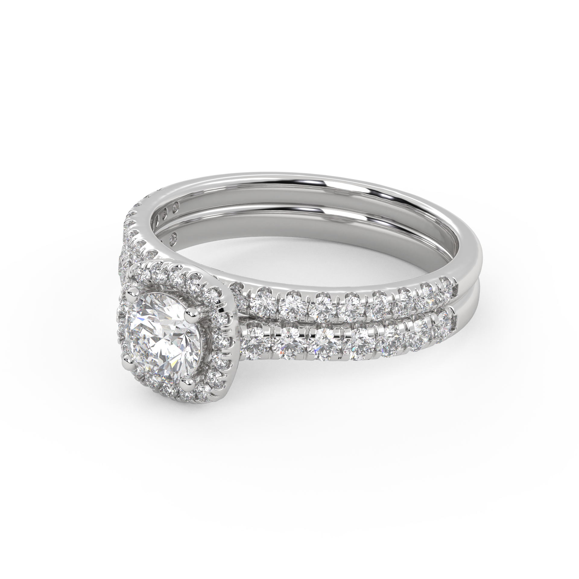 IGI Certified Half Eternity Halo Bridal Set Ring