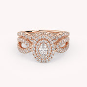 IGI Certified Twisted Shank Double Halo Diamond Bridal Set Ring