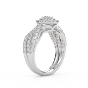 IGI Certified Twisted Shank Double Halo Diamond Bridal Set Ring