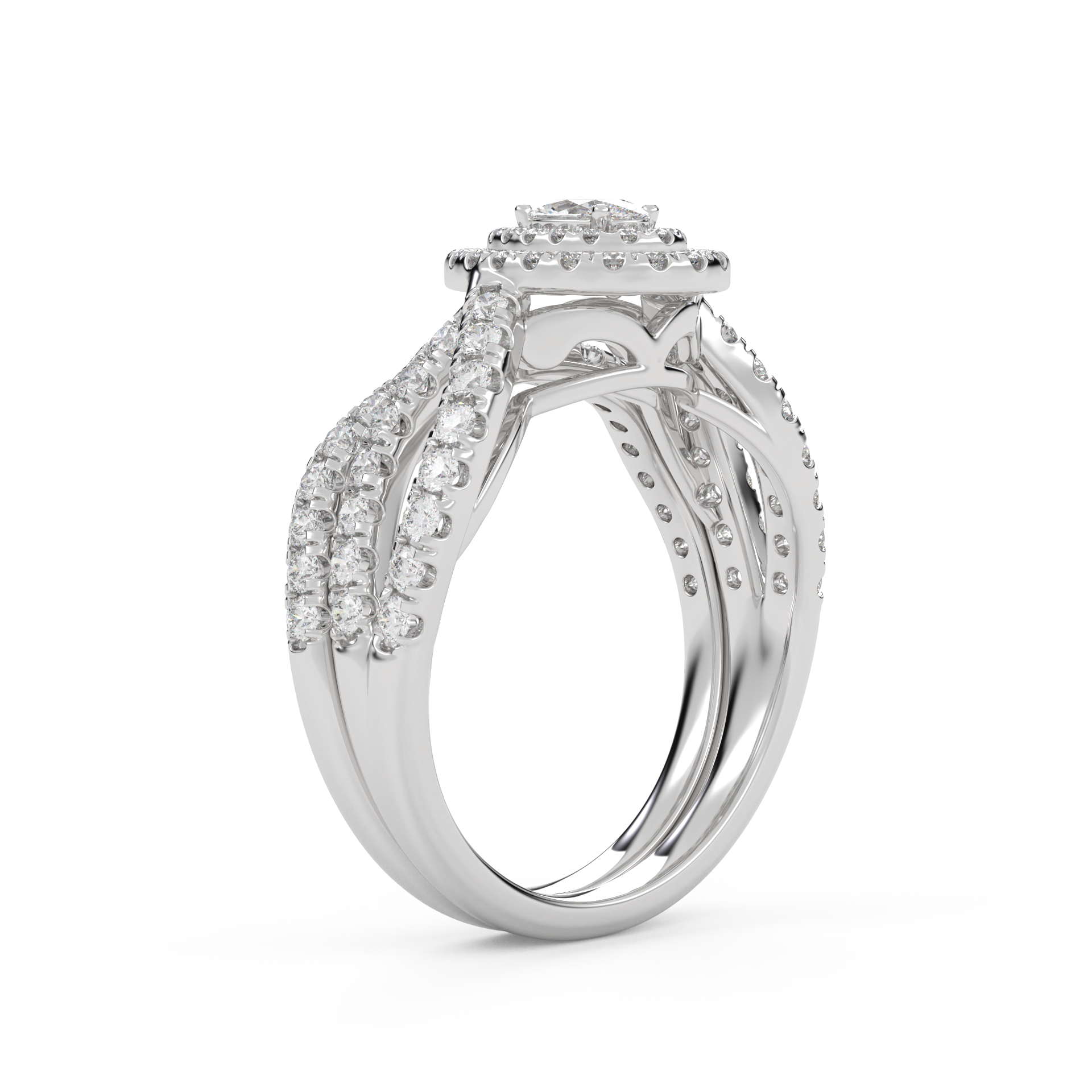 IGI Certified Twisted Shank Double Halo Diamond Bridal Set Ring