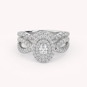 IGI Certified Twisted Shank Double Halo Diamond Bridal Set Ring