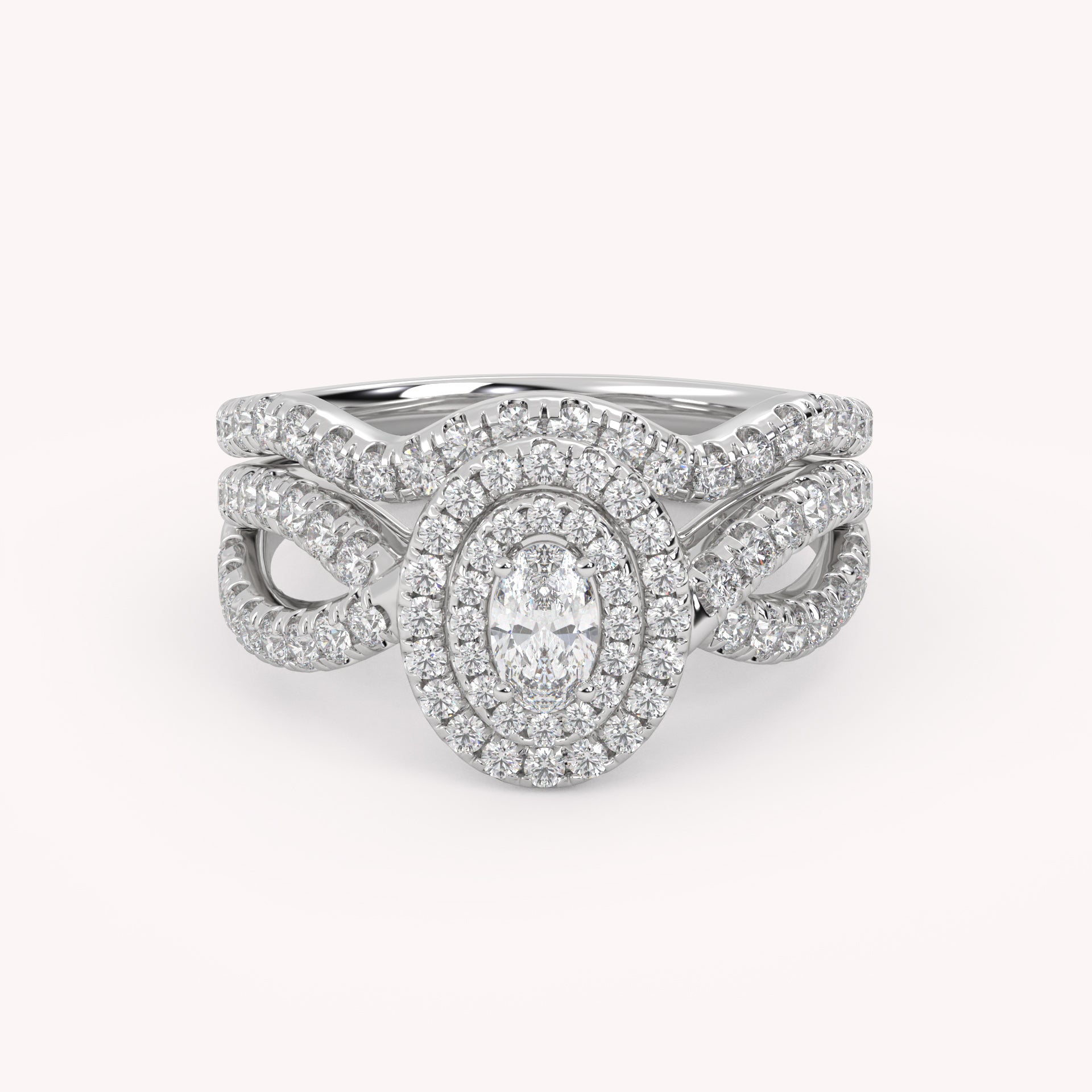 IGI Certified Twisted Shank Double Halo Diamond Bridal Set Ring