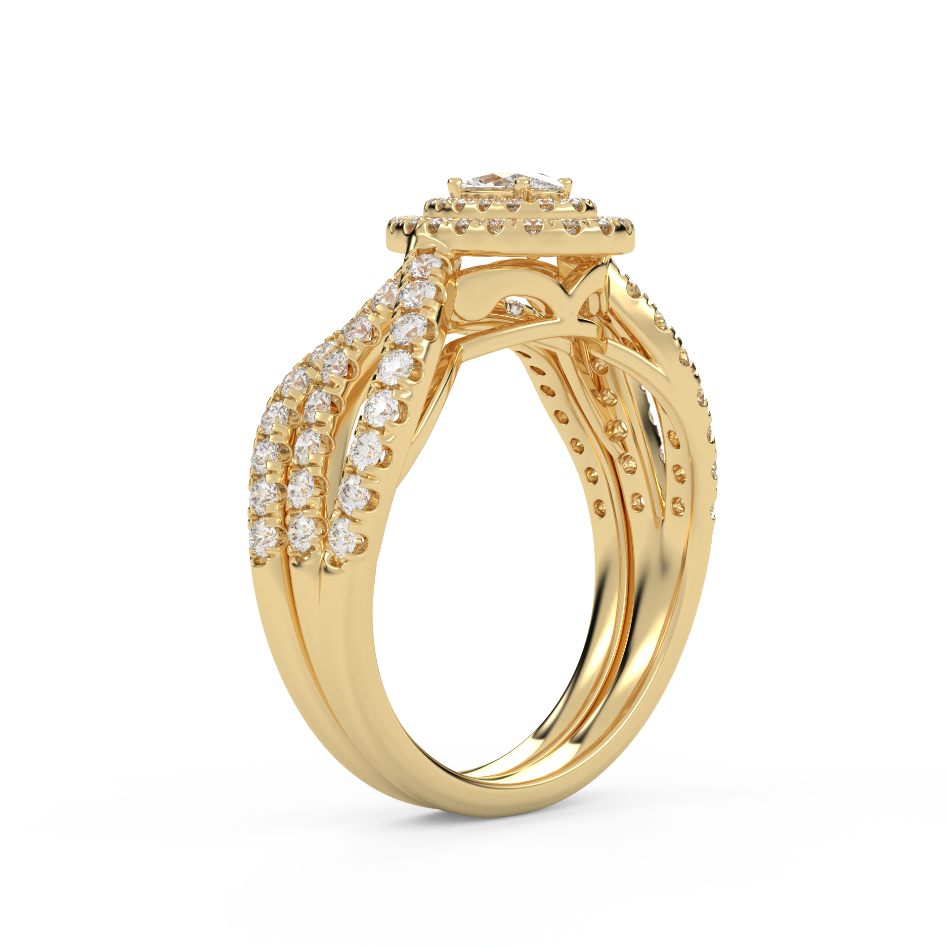 IGI Certified Twisted Shank Double Halo Diamond Bridal Set Ring