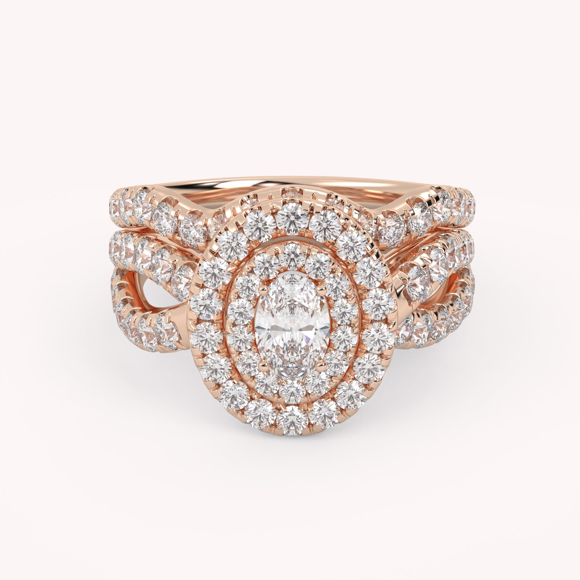 IGI Certified Twisted Shank Double Halo Diamond Bridal Set Ring