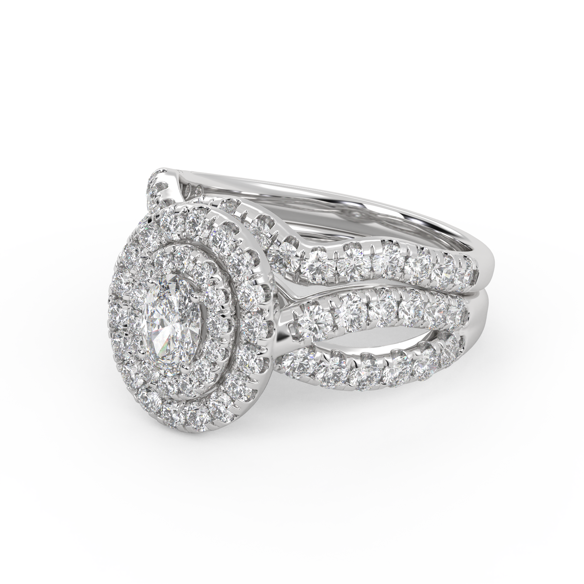 IGI Certified Twisted Shank Double Halo Diamond Bridal Set Ring