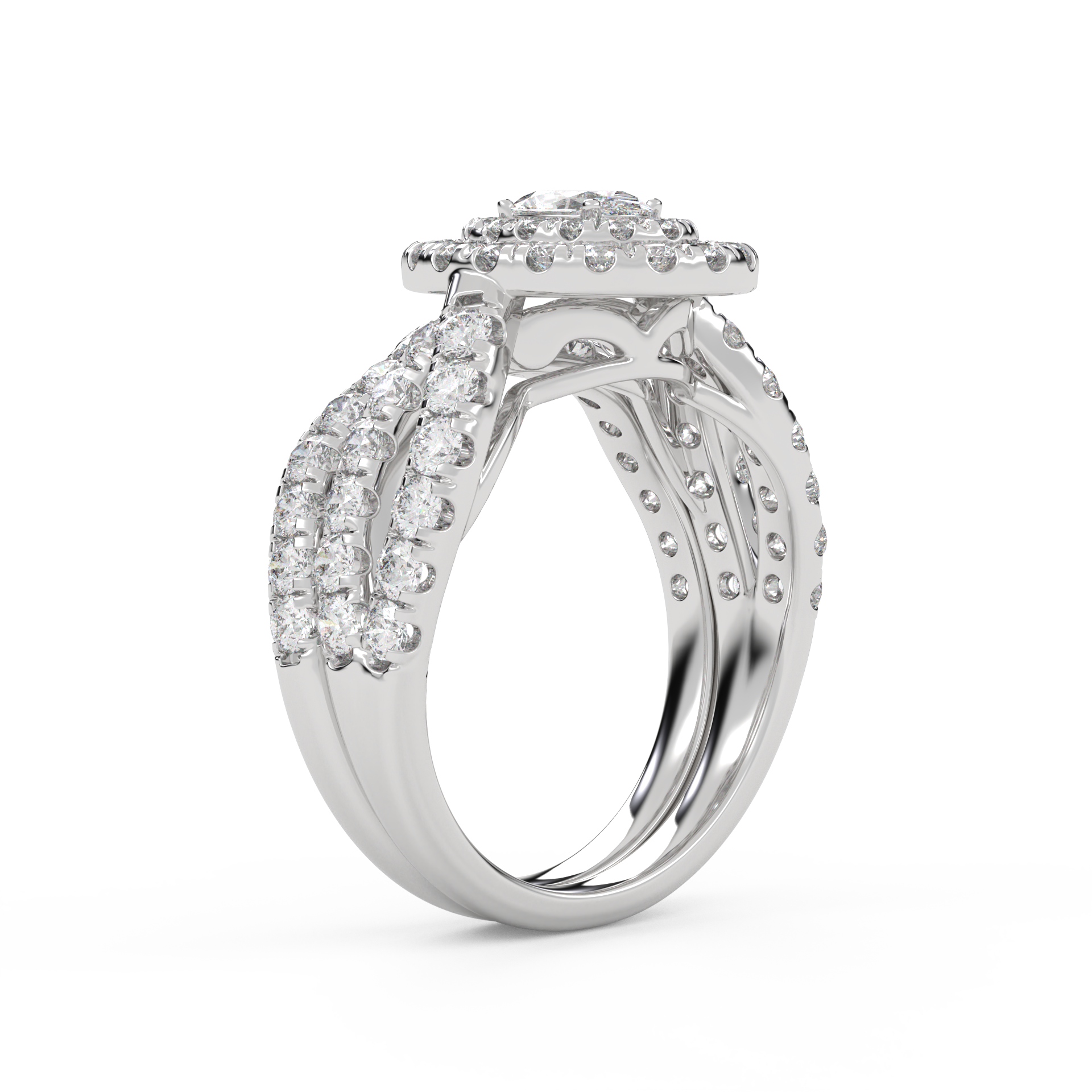 IGI Certified Twisted Shank Double Halo Diamond Bridal Set Ring