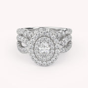 IGI Certified Twisted Shank Double Halo Diamond Bridal Set Ring