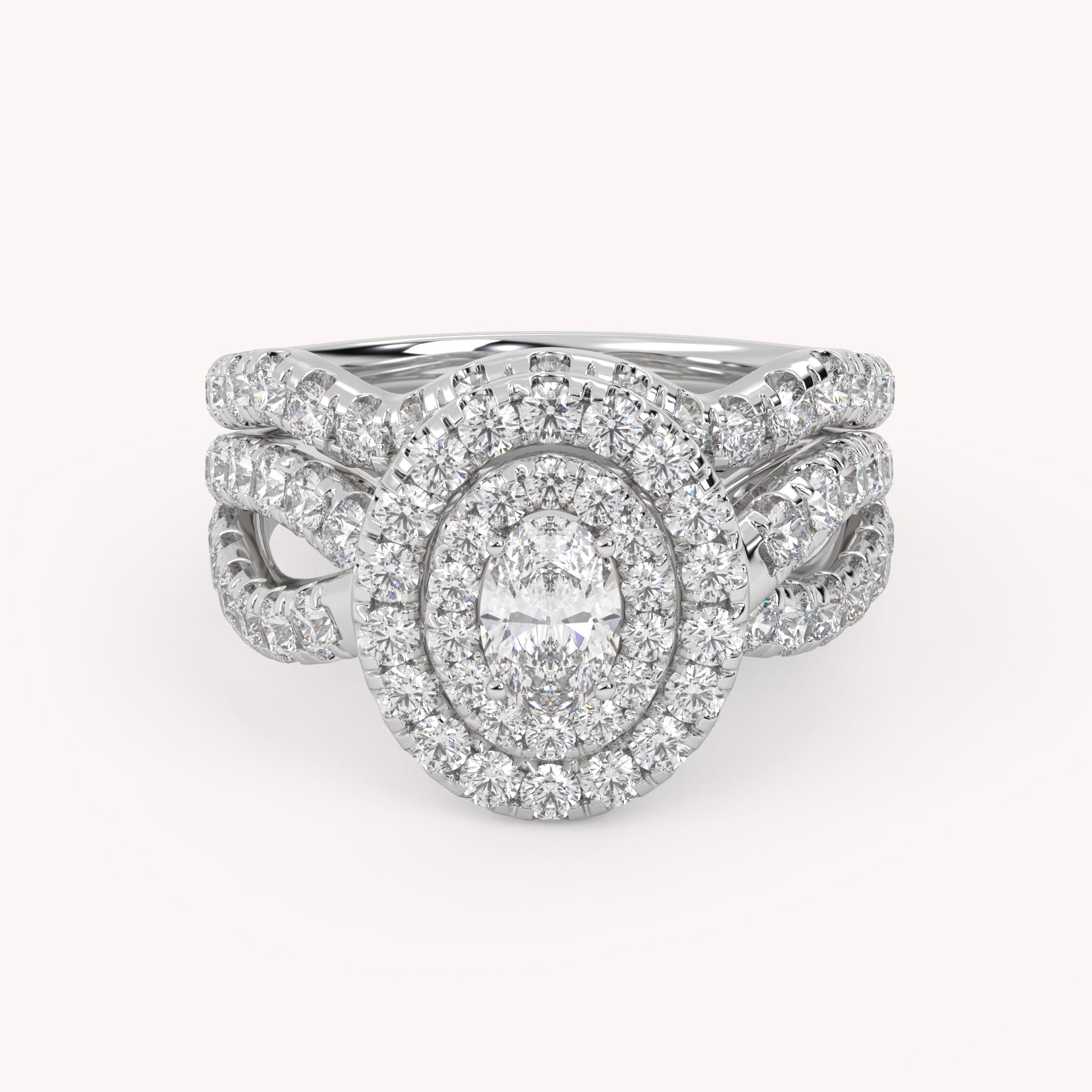 IGI Certified Twisted Shank Double Halo Diamond Bridal Set Ring