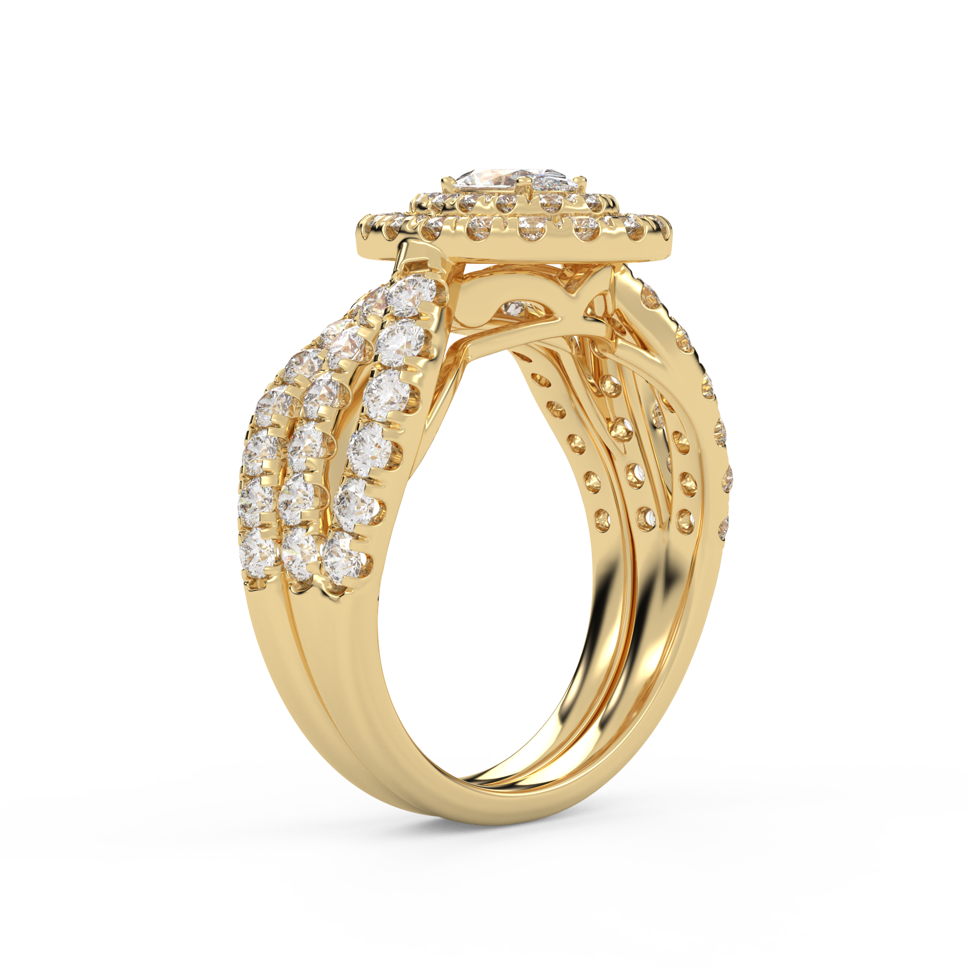 IGI Certified Twisted Shank Double Halo Diamond Bridal Set Ring