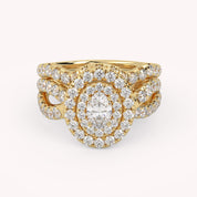 IGI Certified Twisted Shank Double Halo Diamond Bridal Set Ring