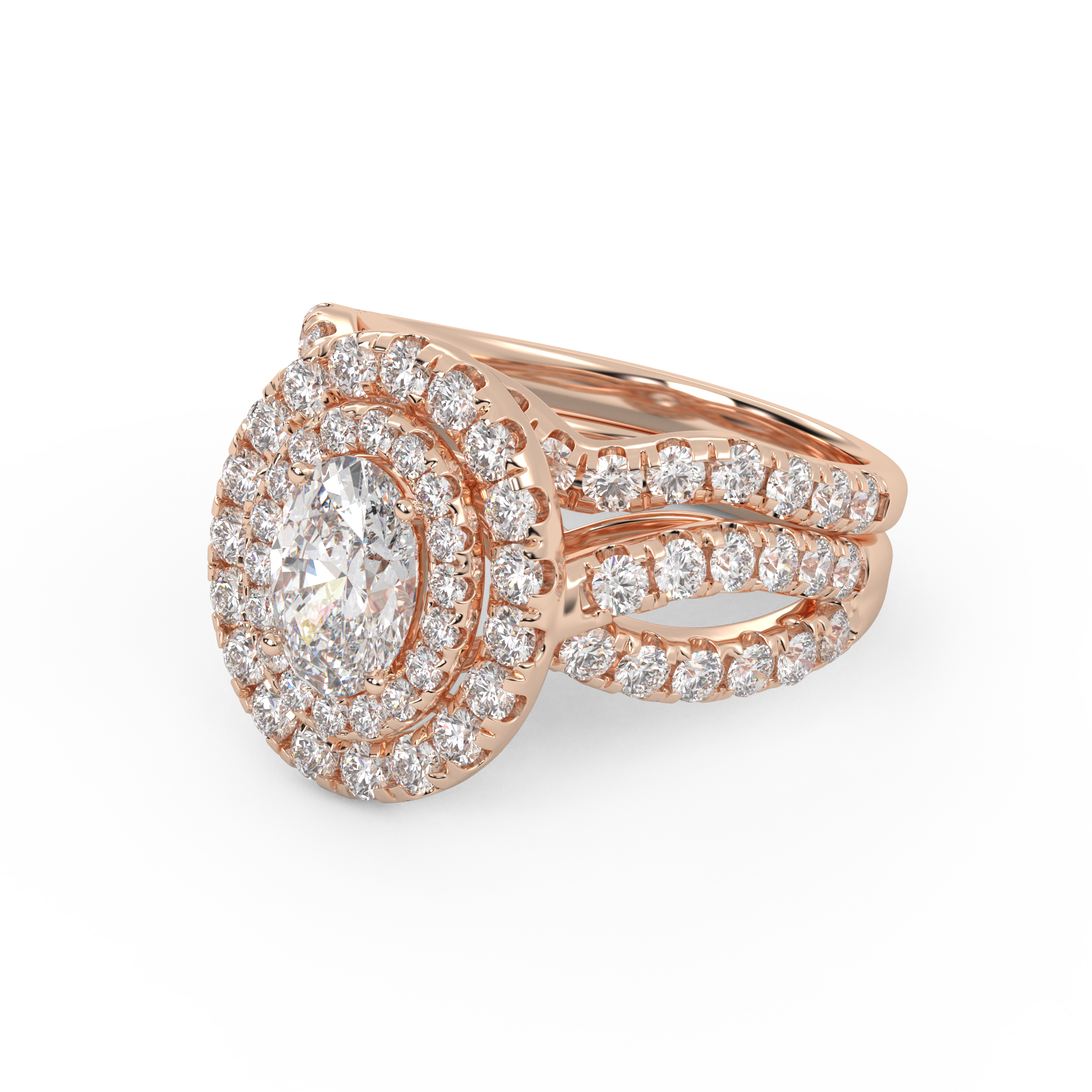 IGI Certified Twisted Shank Double Halo Diamond Bridal Set Ring