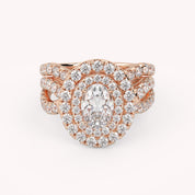 IGI Certified Twisted Shank Double Halo Diamond Bridal Set Ring