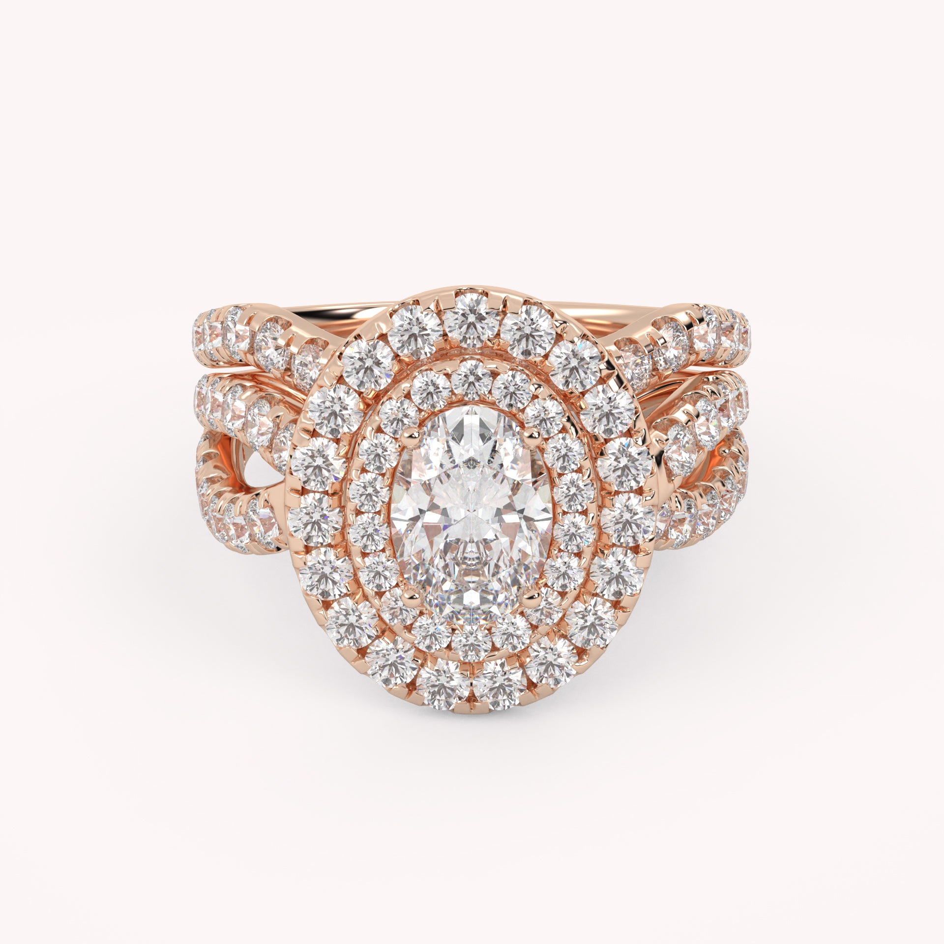 IGI Certified Twisted Shank Double Halo Diamond Bridal Set Ring